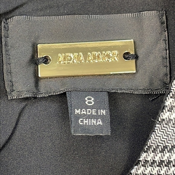 New Alexia Admor Olive Plaid Dress Micro Houndstooth Midi Gray Black Sz 8 - Picture 10 of 12